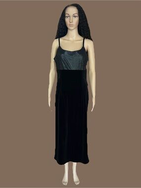 Black Velvet Slip Dress with Shimmering Textured Bodice